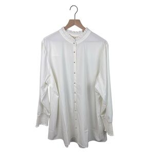 Soft Surroundings Vivian Ruffle Trim Button Down Long Sleeve Blouse Size 2X NWOT